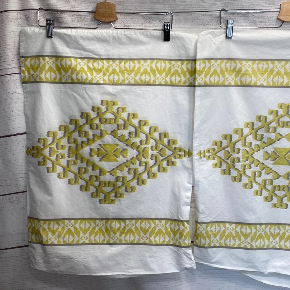 Set of 2 pillow cases pillow shams WEST ELM ORGANIC MANDALA IKAT CITRON YELLOW
